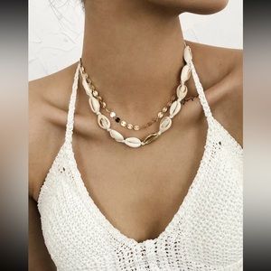 🐚 Awesome Metallic Boho Layered Cowrie Puka Seashell Coins Sequins Necklace 🐚